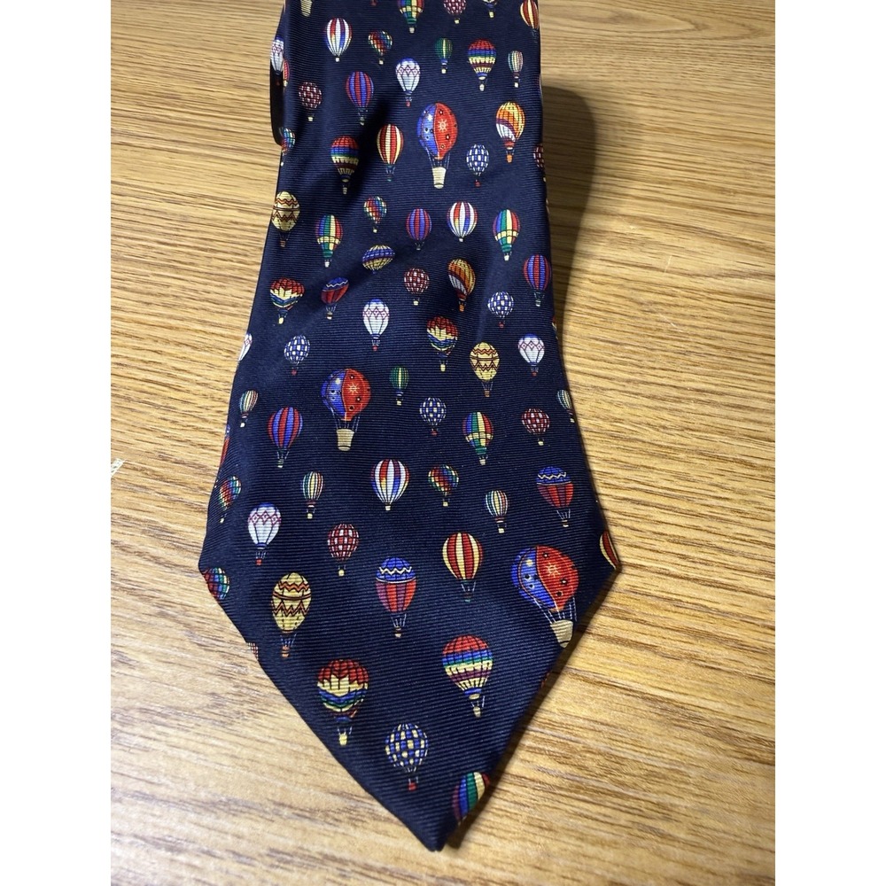 Vtg Hot Air Balloon Necktie Alynn Neckwear Blue Tie 100% Silk 3.5x60